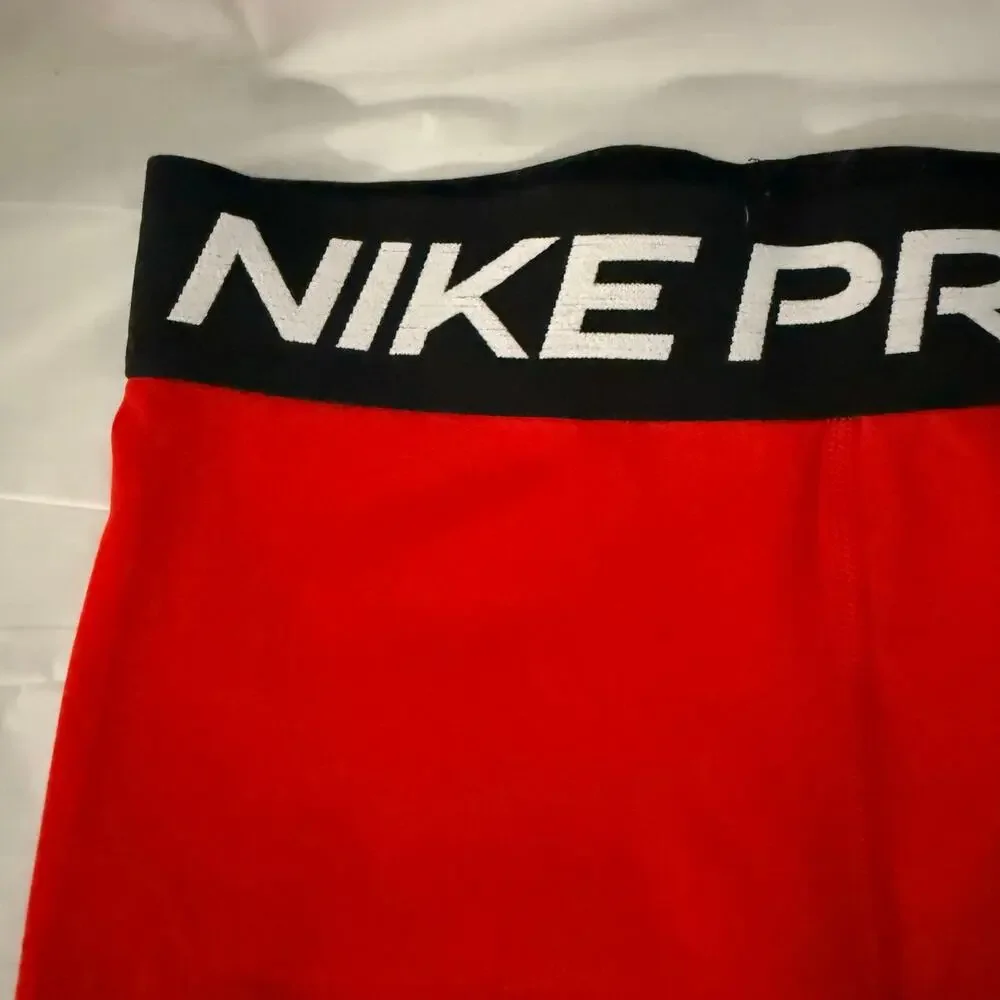 Nike Pro Shorts Girls L Red Dri-FIT Compression Training Gym Running DA1033-657
